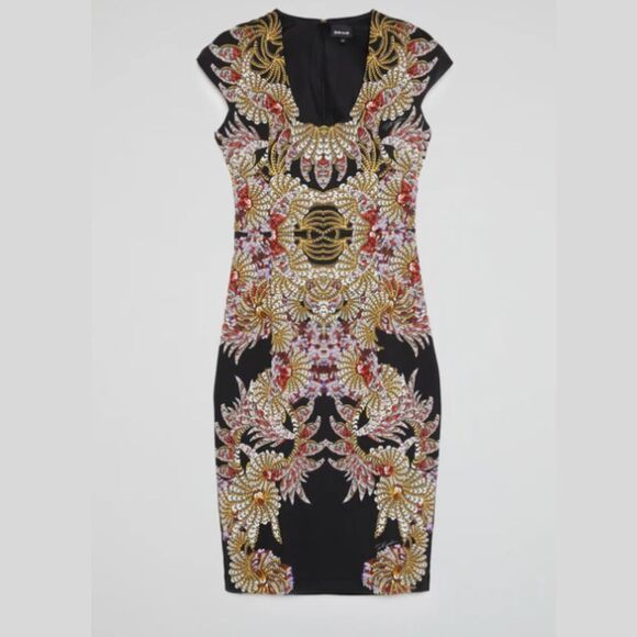 Just Cavalli Floral Print Cap Sleeve Sheath Mini Dress Black Size 44 - Picture 1 of 6